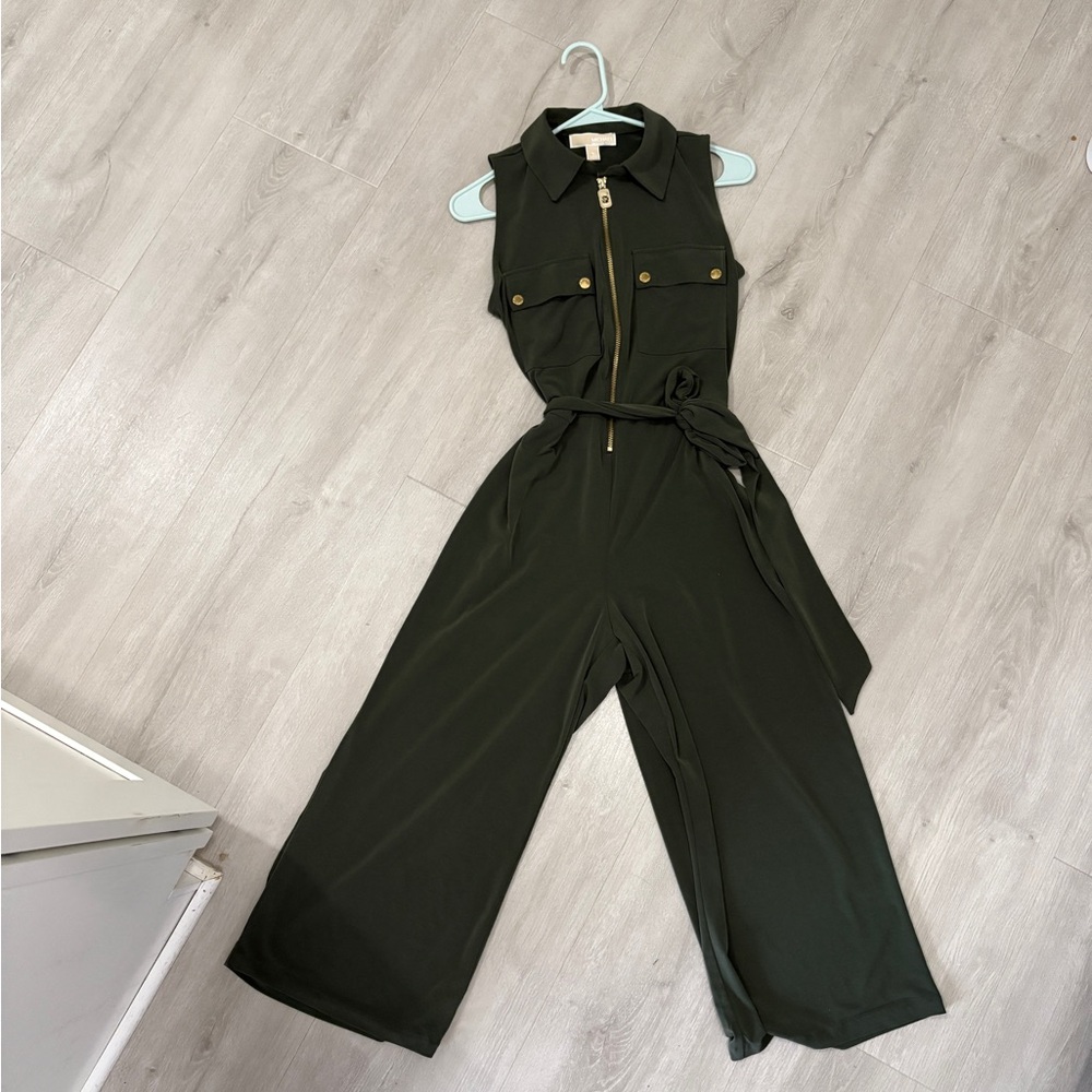 Michael Kors Dark Green Belted Jumpsuit